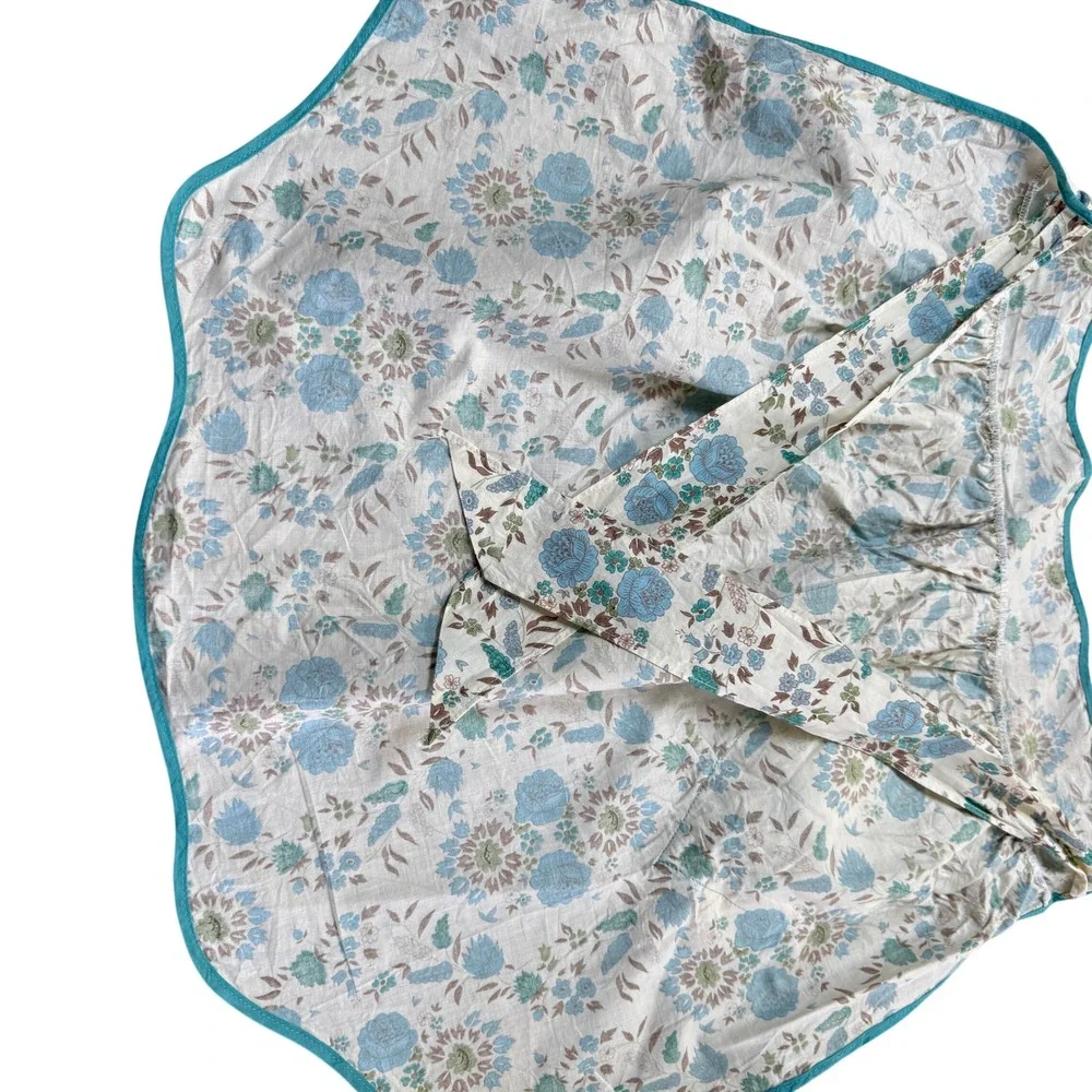 Vintage Lenore Fabrics Floral Half Apron Blue Cream Cottagecore Heart Pocket NOS